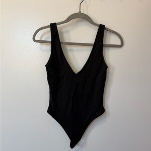 Aritzia Babaton Black Low-cut V-Neck Bodysuit